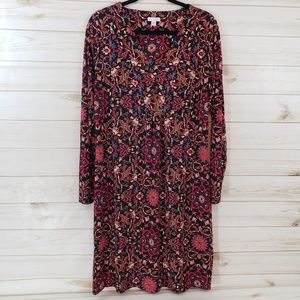 J. Jill Abstract Floral Long Sleeve Dress SZ: M